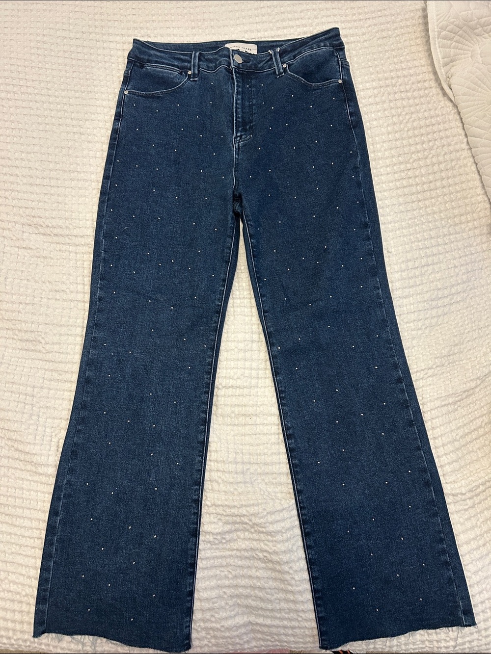 Dark Blue Flare Jeans with Subtle Stud Accents